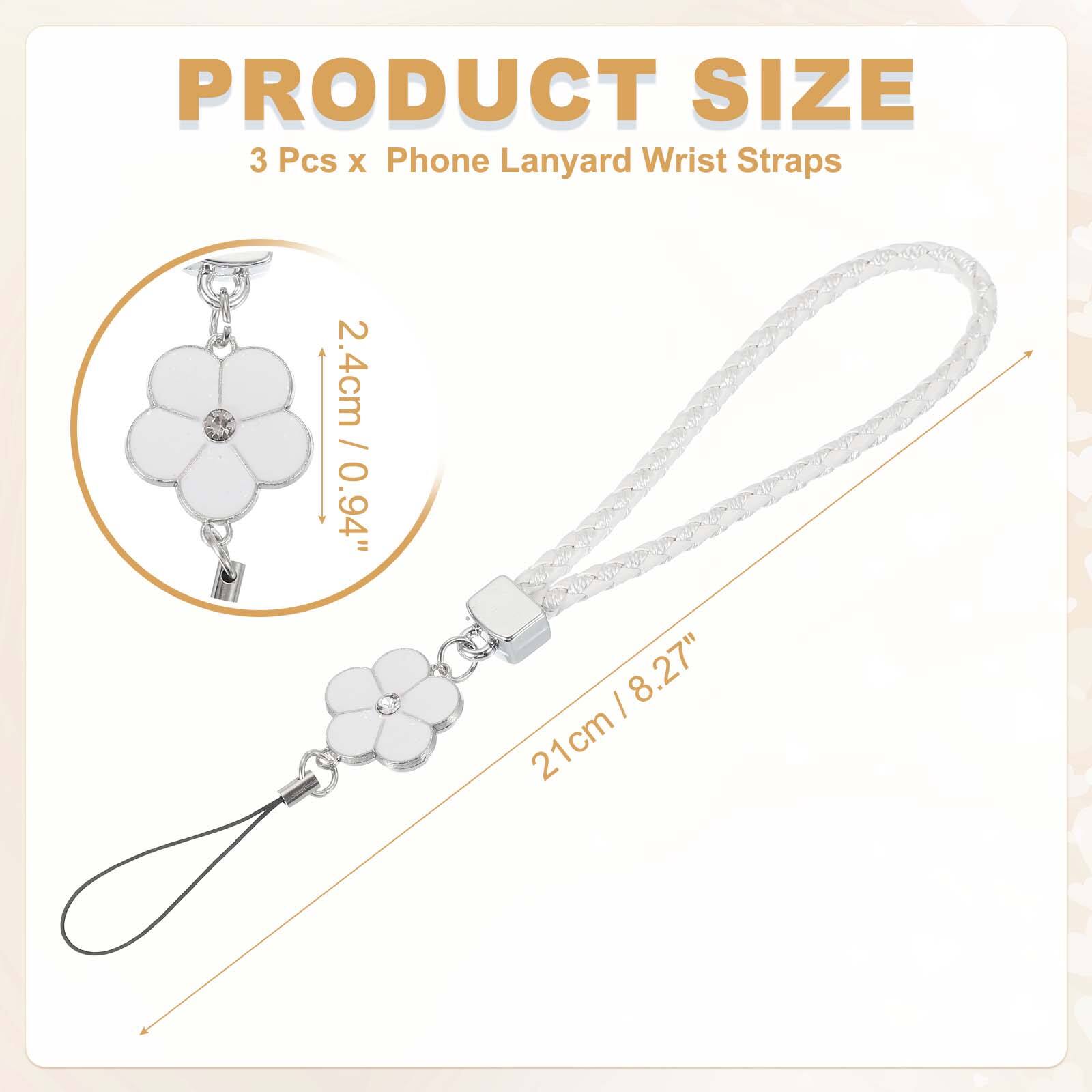 PRODUCT SIZE  
3 Pcs x Phone Lanyard Wrist Straps  
2.4cm / 0.94"  
21cm / 8.27"