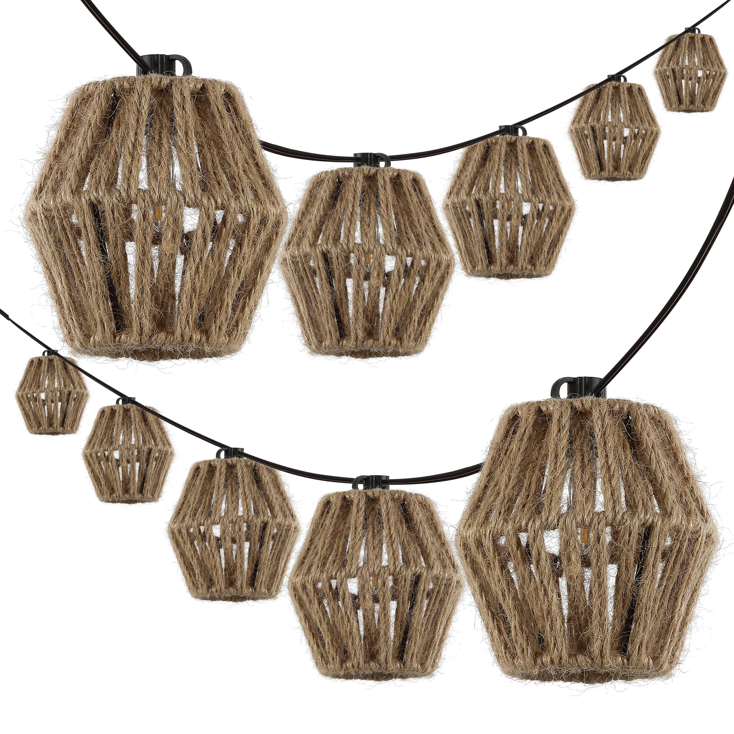 Alt View 7. Jonathan Y - Samara 10-Light Indoor/Outdoor 10 ft. Mid-Century Classic LED C7 Lantern Hemp Rope Shaded String Lights, Brown - Brown.