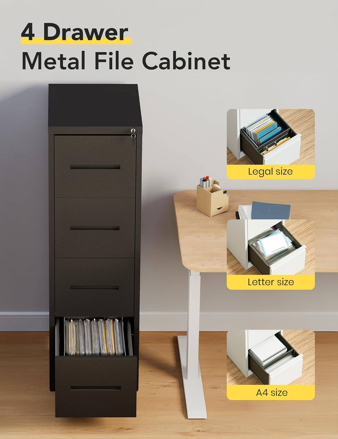 4 Drawer Metal File Cabinet

Legal size

Letter size

A4 size