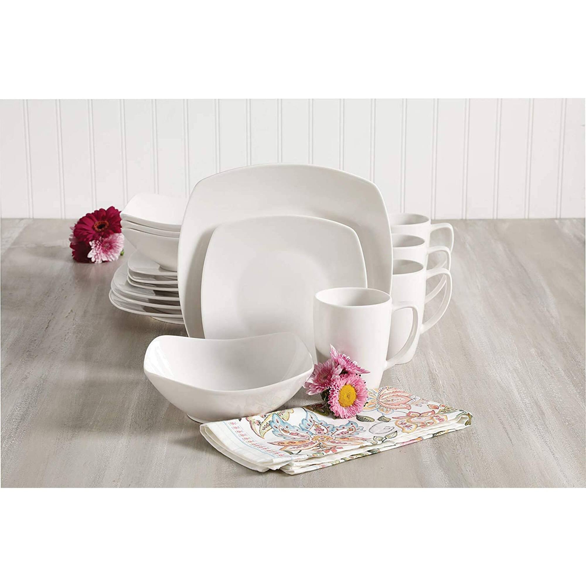 Alt View 10. Gibson - Gibson 102539.16RM Porcelain Zen Buffet 16 Piece Square Dinnerware Set, White - White (Square).