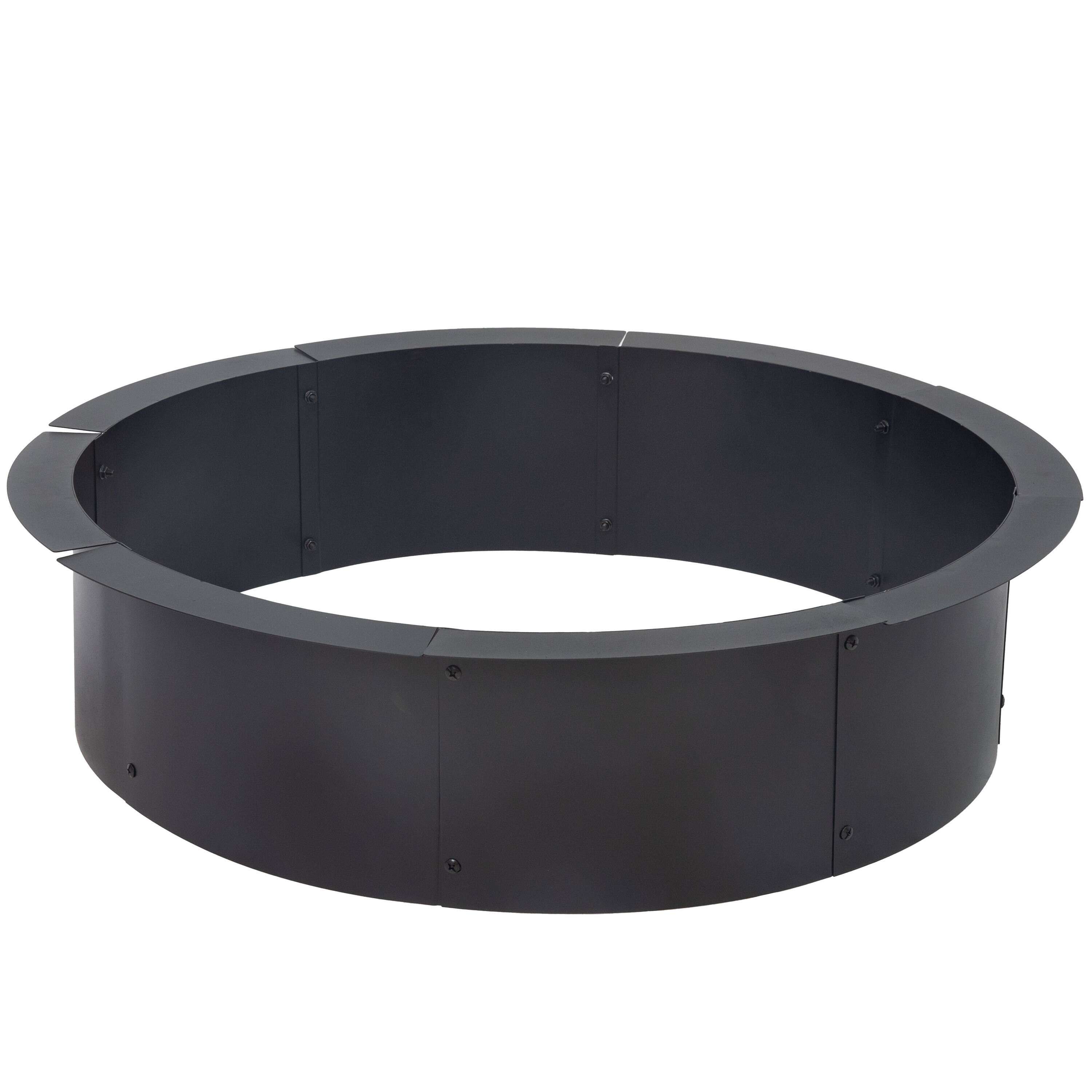 Front. Sunnydaze - Steel Fire Pit Ring Insert, Round, 34" Outer / 30" Inner Dia - Black.