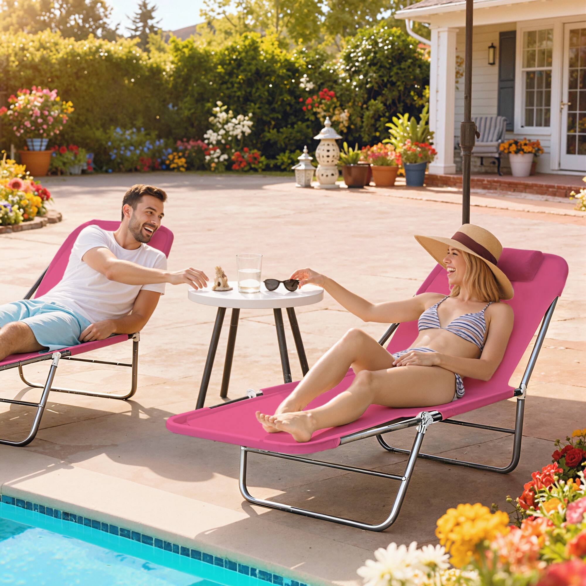 Alt View 1. Outsunny - Chaise Lounge Chair, Pool Sun Tanning Chair - Pink.