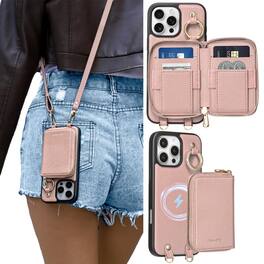 Ornarto - Designed for iPhone 16 Pro case with MagSafe, Magnetic Detachable PU Leather Wallet Case with Card Holder - Pink