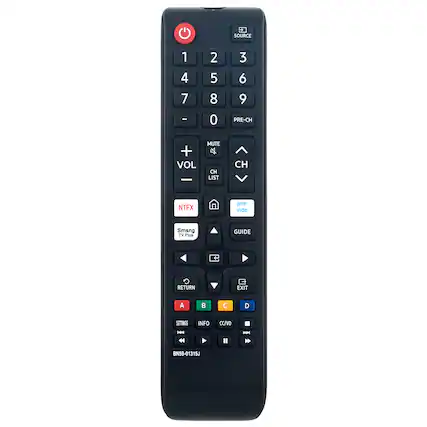 SOURCE 1 2 3 4 5 6 7 8 9 0 PRE-CH + VOL - MUTE CH LIST CH NTFX prm vide Smsng TV Plus GUIDE RETURN EXIT A B C D STNS INFO CC/VD H 44 I - BN59-01315J