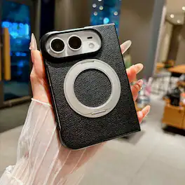 Dteck - for Apple iPhone Duo Magnetic Lychee Texture Case,Shock-absorbent Rugged Protective Cover with 360 Rotating Kickstand - Black