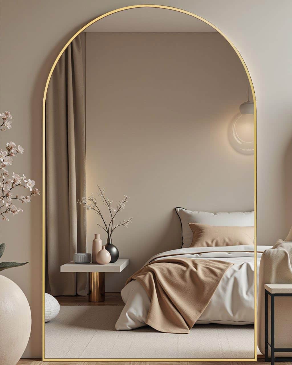 Hirose Alice - Arched Full Length Mirror Wall Floor Mounted with Stand Shatter Proof Glass Aluminum Frame Large Body Mirror