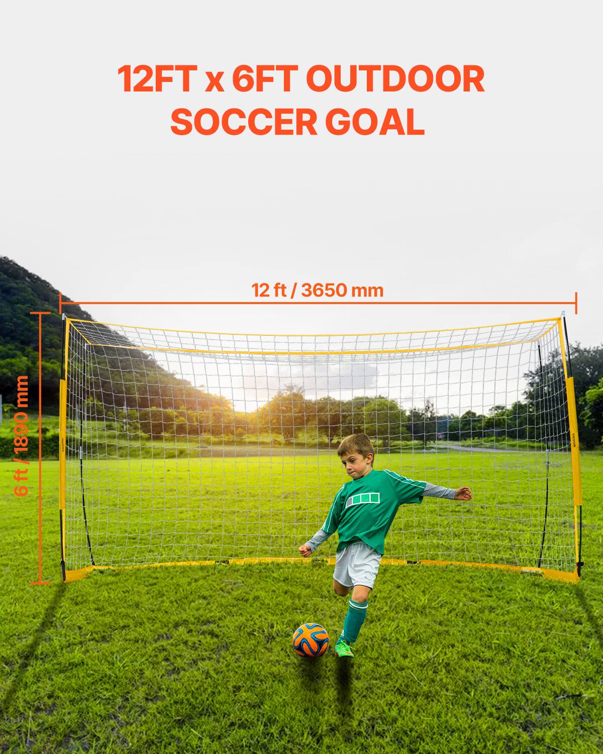12FT x 6FT OUTDOOR SOCCER GOAL

12 ft / 3650 mm

6 ft / 1890 mm