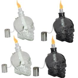 Sunnydaze - Set of 4 Glass/Metal Grinning Skull Tabletop Torch - Black/Clear