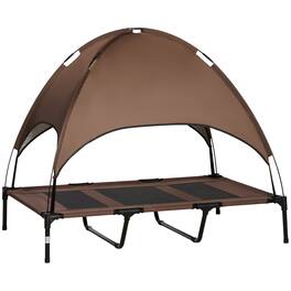 Pawhut - Elevated Dog Bed with Canopy, Cot with UV Protection Canopy Shade, 48" Pet Bed for Camping - Coffee