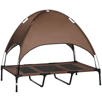 Front. Pawhut - Elevated Dog Bed with Canopy, Cot with UV Protection Canopy Shade, 48" Pet Bed for Camping, Coffee - Coffee.