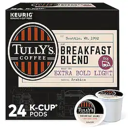 Tully's - Breakfast Blend Coffee, Light Roast, 0.40 oz. Keurig K-Cup Pods, 24/Box