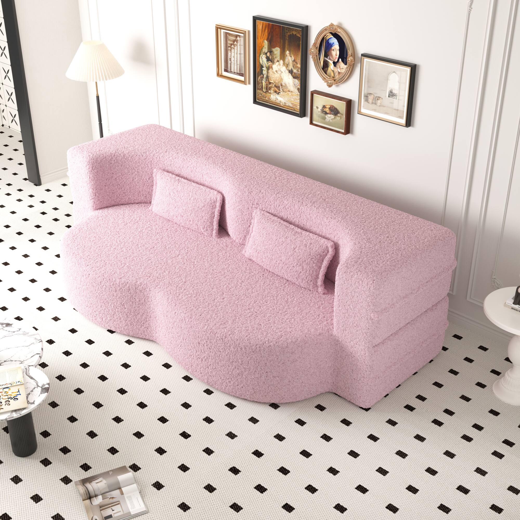 Left. GOODSILO - Convertible Floor Sofa Bed with 2 Pillows, Full Size Folding Mattress for Living Room and Guest Spaces - Pink.