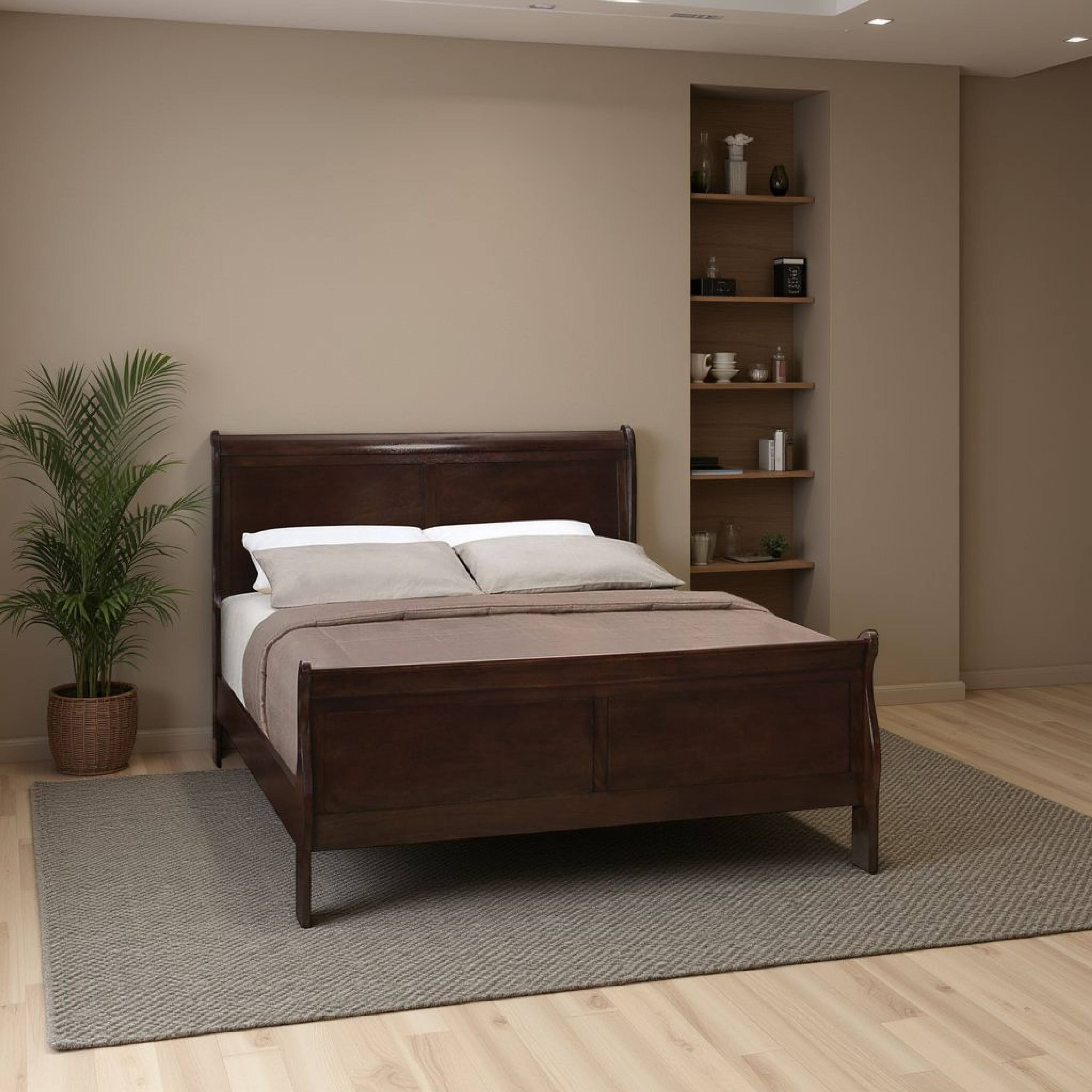 Alt View 5. Manhattan Lane - Traditional Style Wooden Full Size Bed with Curved Headboard - Brown.