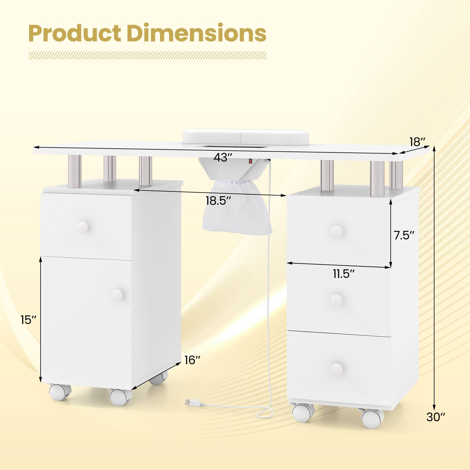 Product Dimensions: 43", 18", 18.5", 7.5", 11.5", 15", 16", 30"