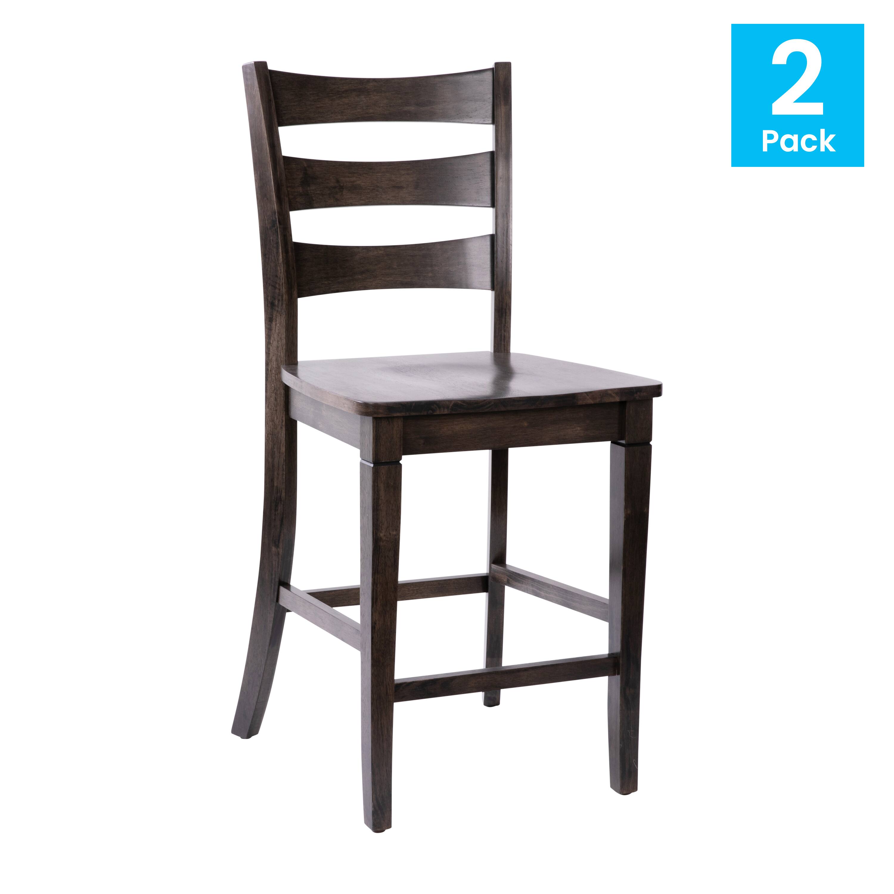 Alt View 2. Emma + Oliver - Lana Set of 2 Classic Wood Dining Stool with Ladderback Design - Gray Wash Walnut.