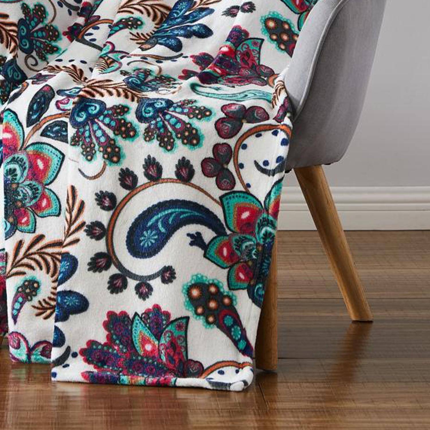 Alt View 2. Olivia Gray - Oliva Gray Jacobean Printed Flannel Throw - 50x60" Multi - Multi.