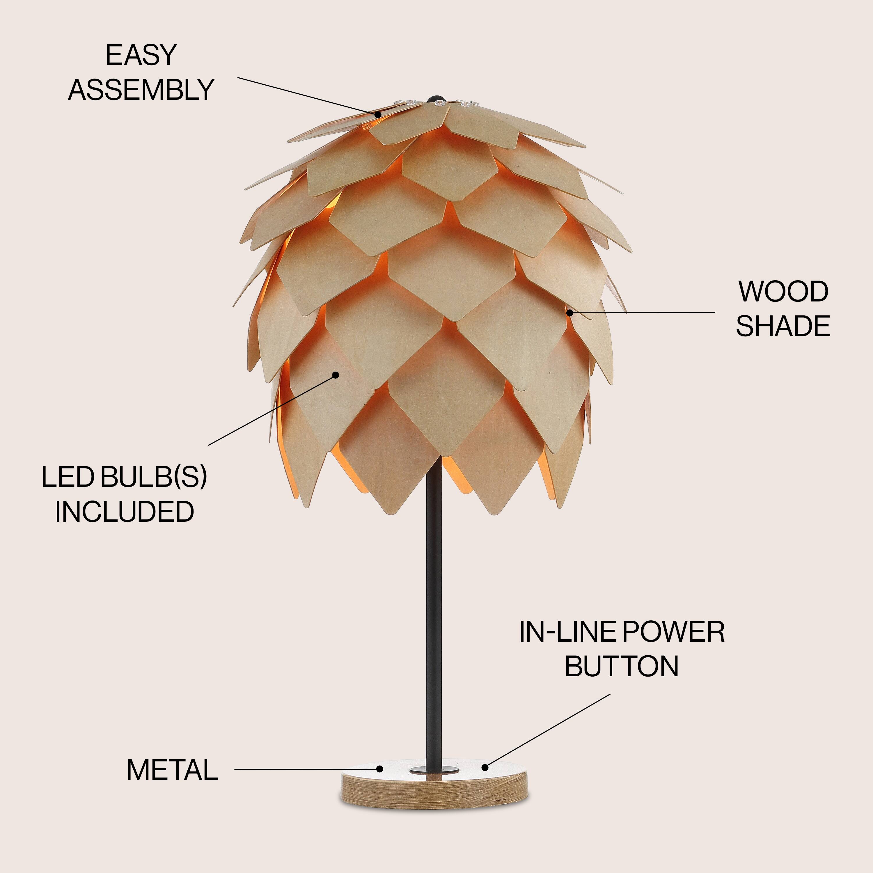 EASY ASSEMBLY  
WOOD SHADE  
LED BULB(S) INCLUDED  
IN-LINE POWER BUTTON  
METAL