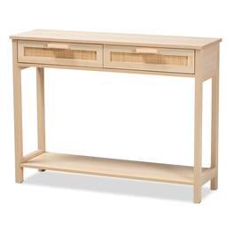 Baxton Studio - Sebille Mid-Century Modern Finished Wood 2-Drawer Console Table with Rattan - Light Brown