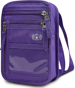 Wikistore - RFID Blocking Neck Wallet Crossbody Bag Travel Passport Holder Security Pouch - Purple
