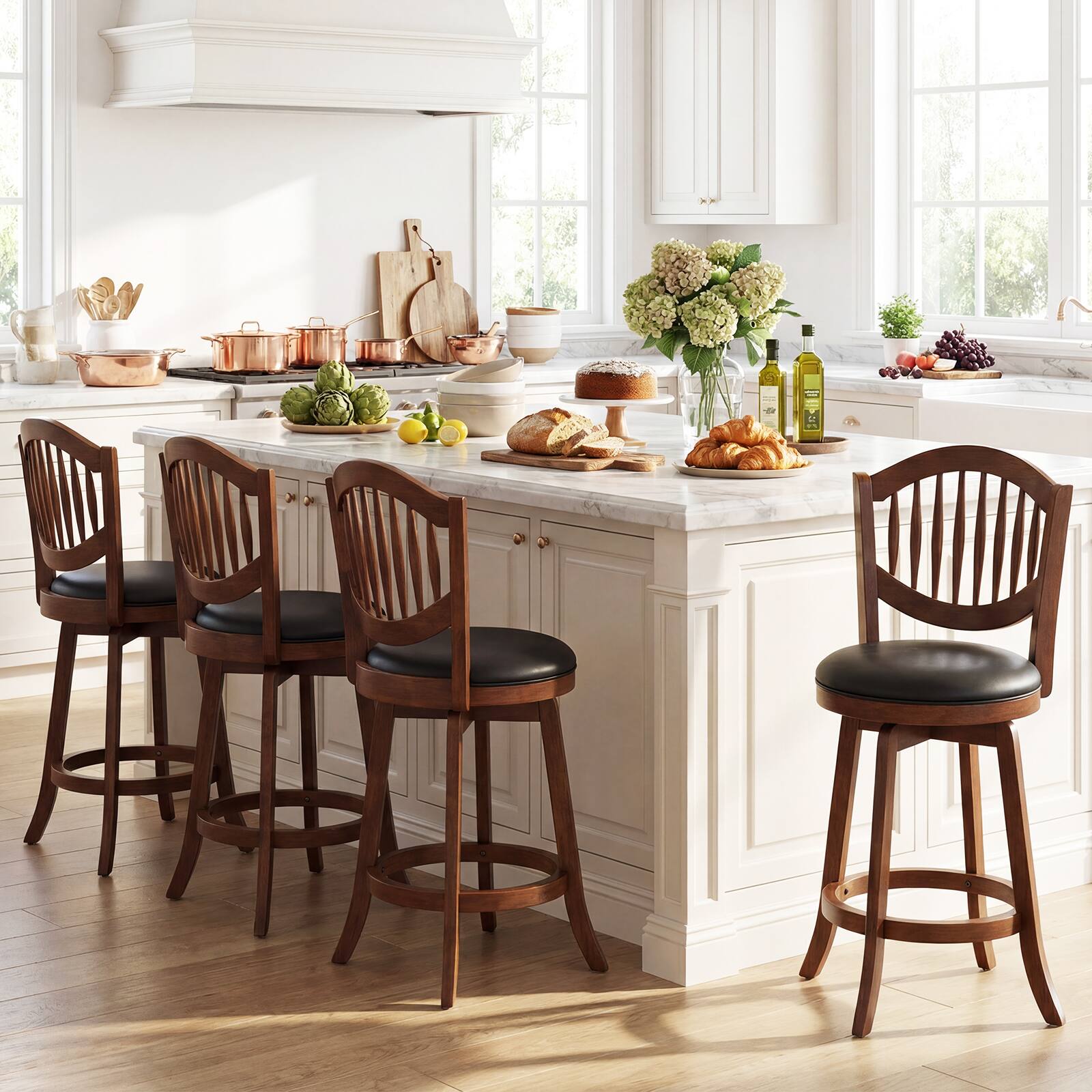 Alt View 3. Costway - Costway Swivel Bar Stools Set of 4, 25" Counter Height Barstools with Backrest & Wood Frame - Brown.
