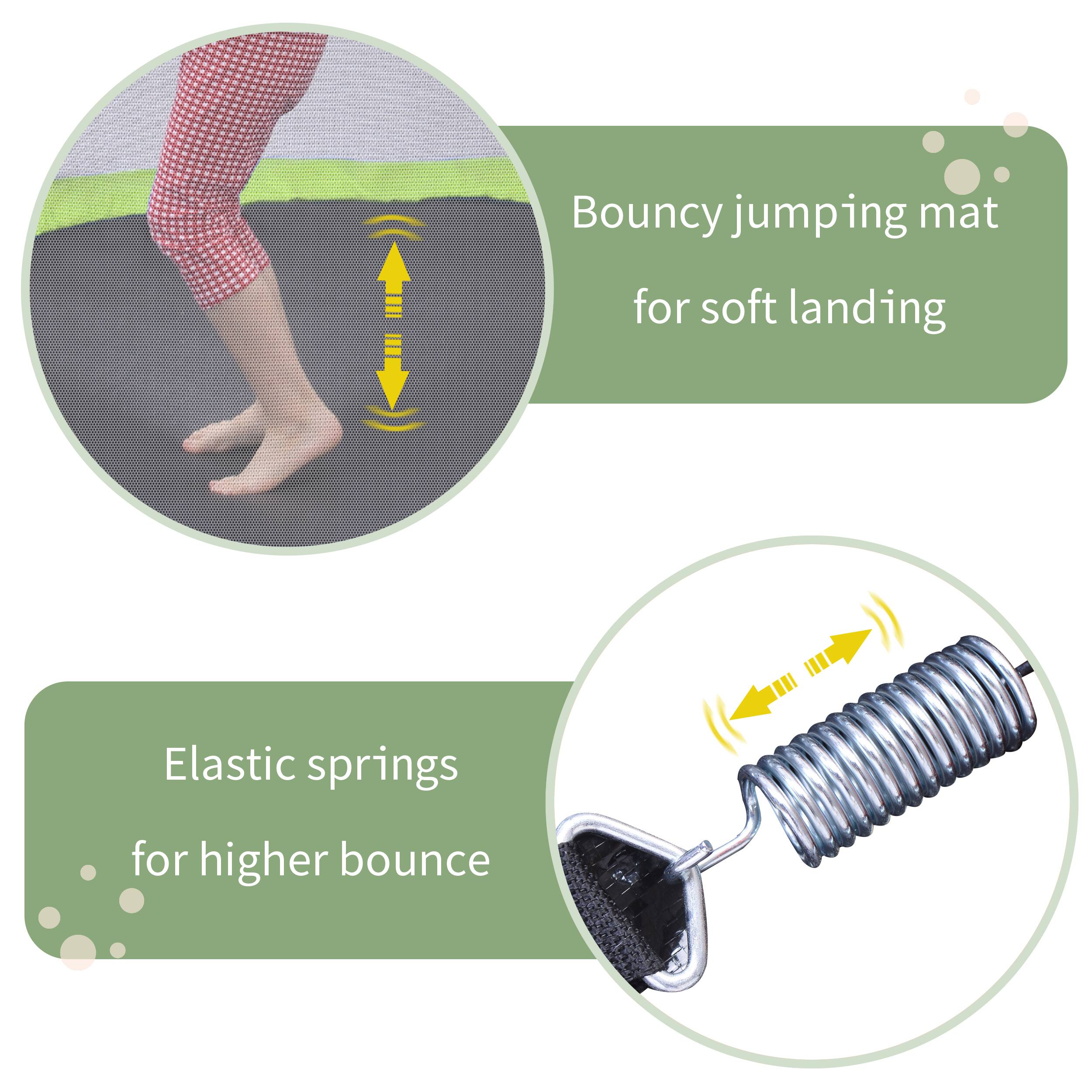 Bouncy jumping mat for soft landing

Elastic springs for higher bounce