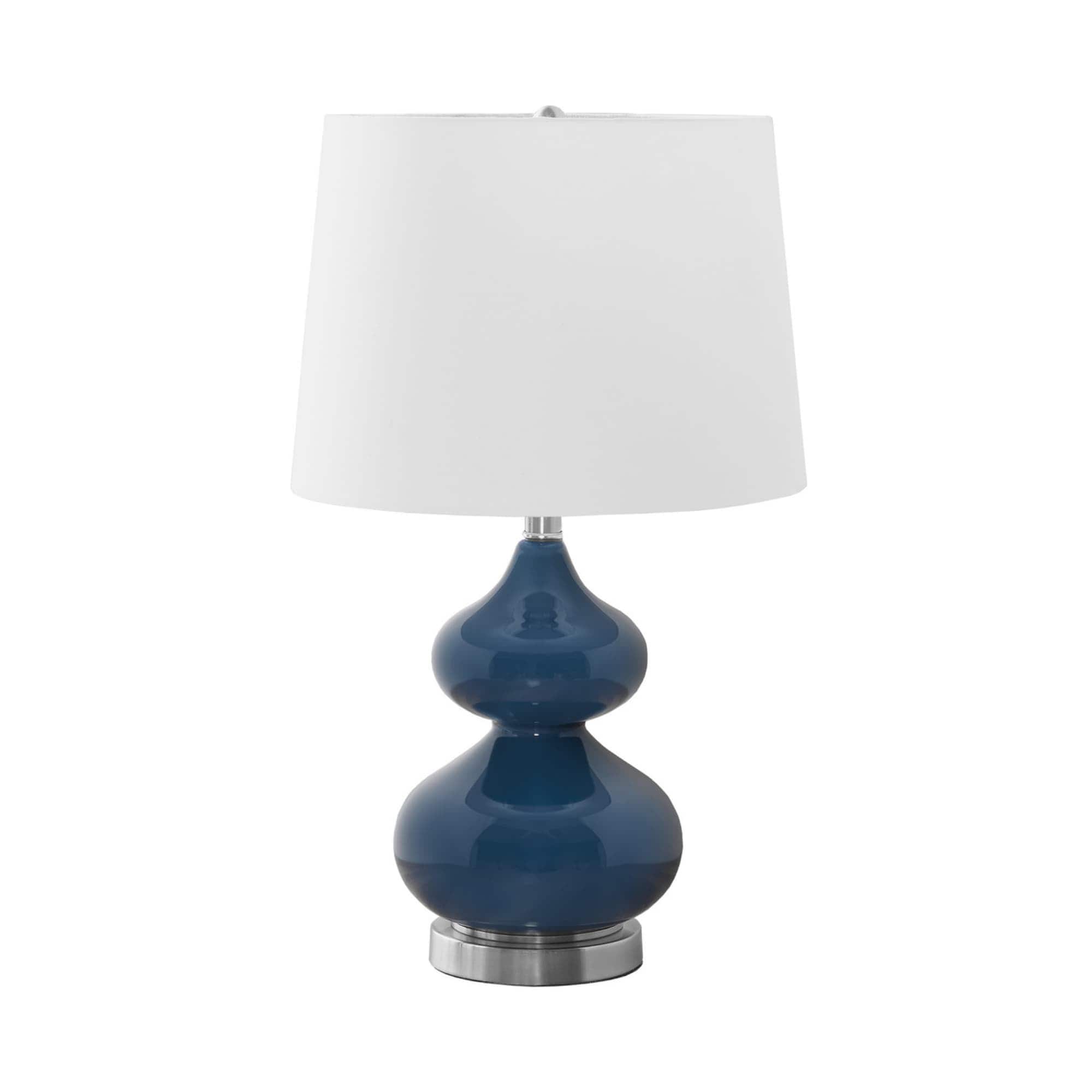 Luckbyte - 24 Inch Blue Glass Table Lamp Ivory Cream Shade Contemporary Decor Lamp