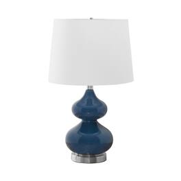 Luckbyte - 24 Inch Blue Glass Table Lamp Ivory Cream Shade Contemporary Decor Lamp