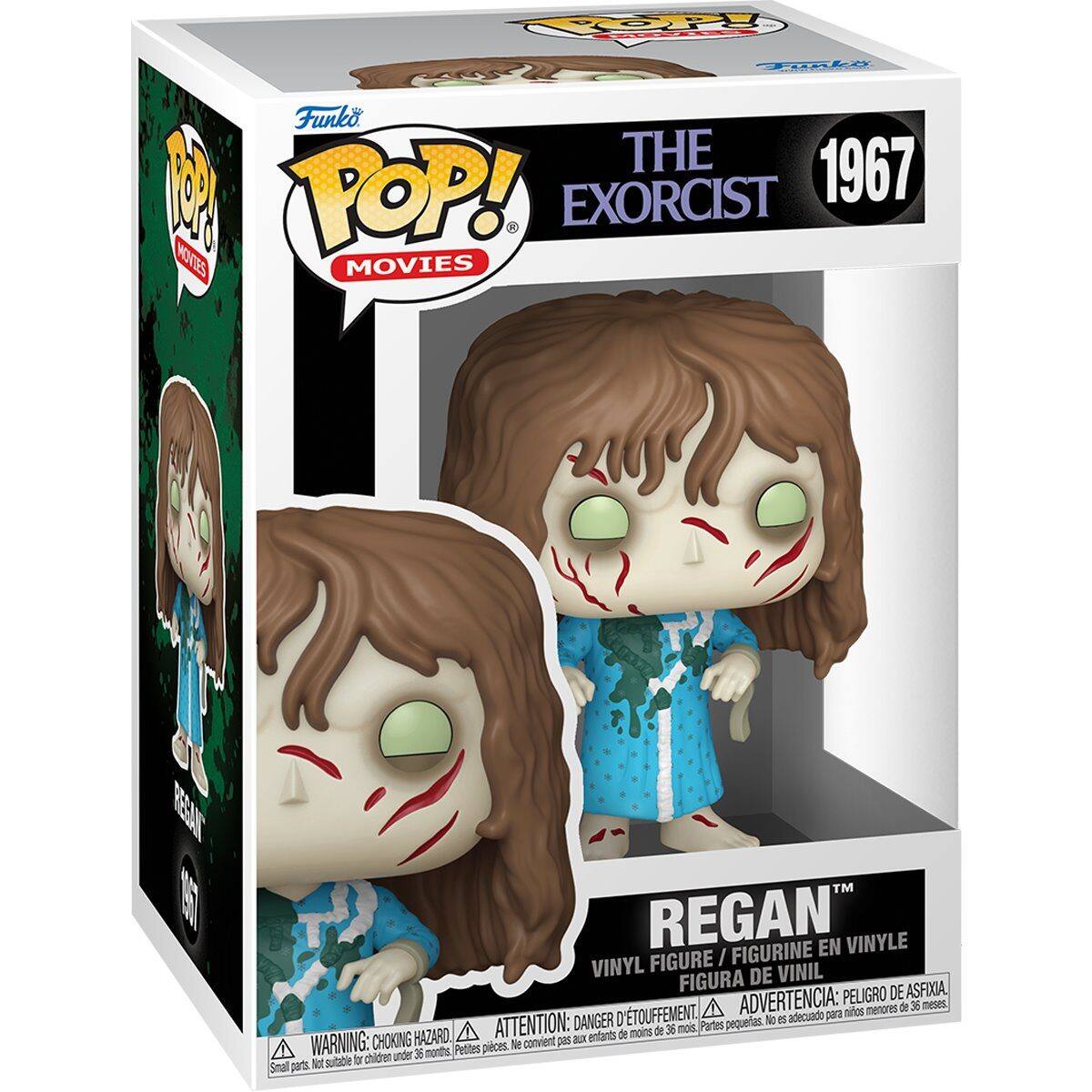 Sure, here is the corrected and grouped text from the image:

---

**Funko**

**POP! MOVIES**

**THE EXORCIST**

**1967**

**REGAN**

**VINYL FIGURE / FIGURINE EN VINYLE / FIGURA DE VINIL**

**WARNING: CHOKING HAZARD. Small parts. Not suitable for children under 3 years.**

**ATTENTION: DANGER D'ÉTOUFFEMENT. Petites pièces. Ne convient pas aux enfants de moins de 3 ans.**

**ADVERTENCIA: PELIGRO DE ASFIXIA. Piezas pequeñas. No es adecuado para niños menores de 3 años.**

**REGAN**

**VINYL FIGURE / FIGURINE EN VINYLE / FIGURA DE VINIL**

**WARNING: CHOKING HAZARD. Small parts. Not suitable for children under 3 years.**

**ATTENTION: DANGER D'ÉTOUFFEMENT. Petites pièces. Ne convient pas aux enfants de moins de 3 ans.**

**ADVERTENCIA: PELIGRO DE ASFIXIA. Piezas pequeñas. No es adecuado para niños
