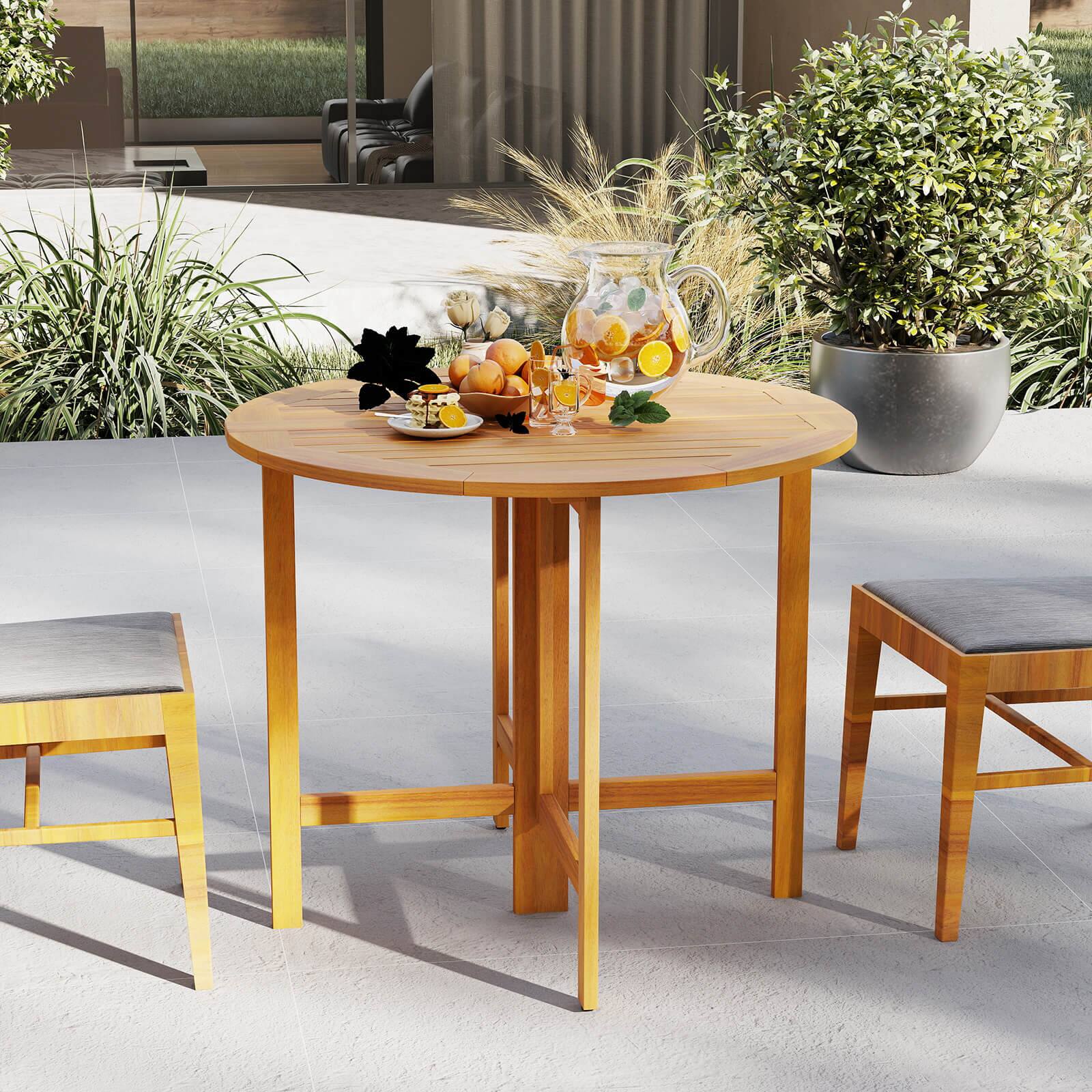 Alt View 1. Costway - Costway 2PCS 36" Outdoor Folding Round Dining Table with  Slatted Tabletop for Backyard - Teak.