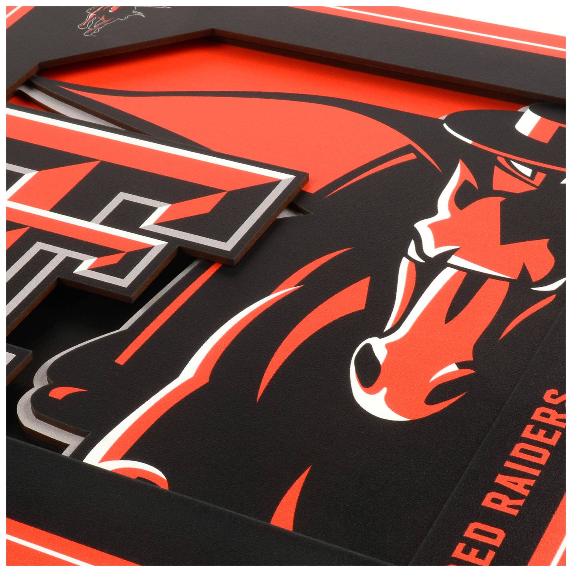 Alt View 1. YouTheFan - Texas Tech Red Raiders 12'' x 12'' 3D Logo Wall Art - Multicolor.