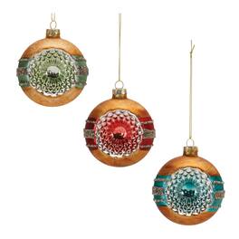BreeBe - Glass Reflector Ball Ornament (Set of 12) - Red, Green