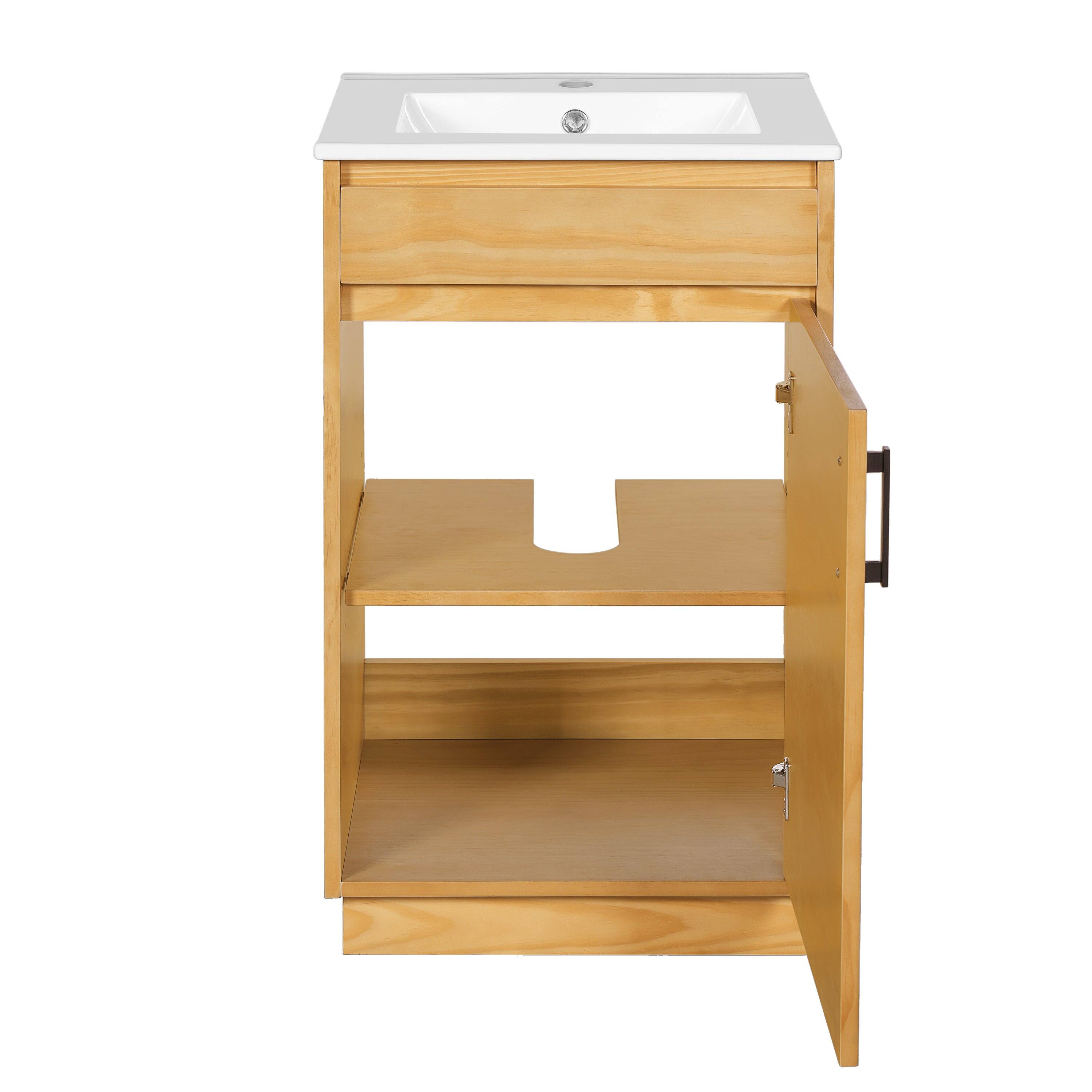 Alt View 9. Boyel Living - 20 Inch Farmhouse Style Bathroom Vanity with Ceramic Sink and Single Door Cabinet Natural Wood - Brown.