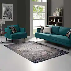 Front. Modway - Kalene Distressed Vintage Turkish Area Rug - Blue Rust and Cream.