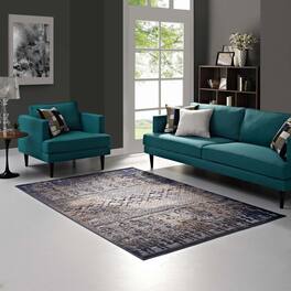 Modway - Kalene Distressed Vintage Turkish Area Rug - Blue Rust and Cream