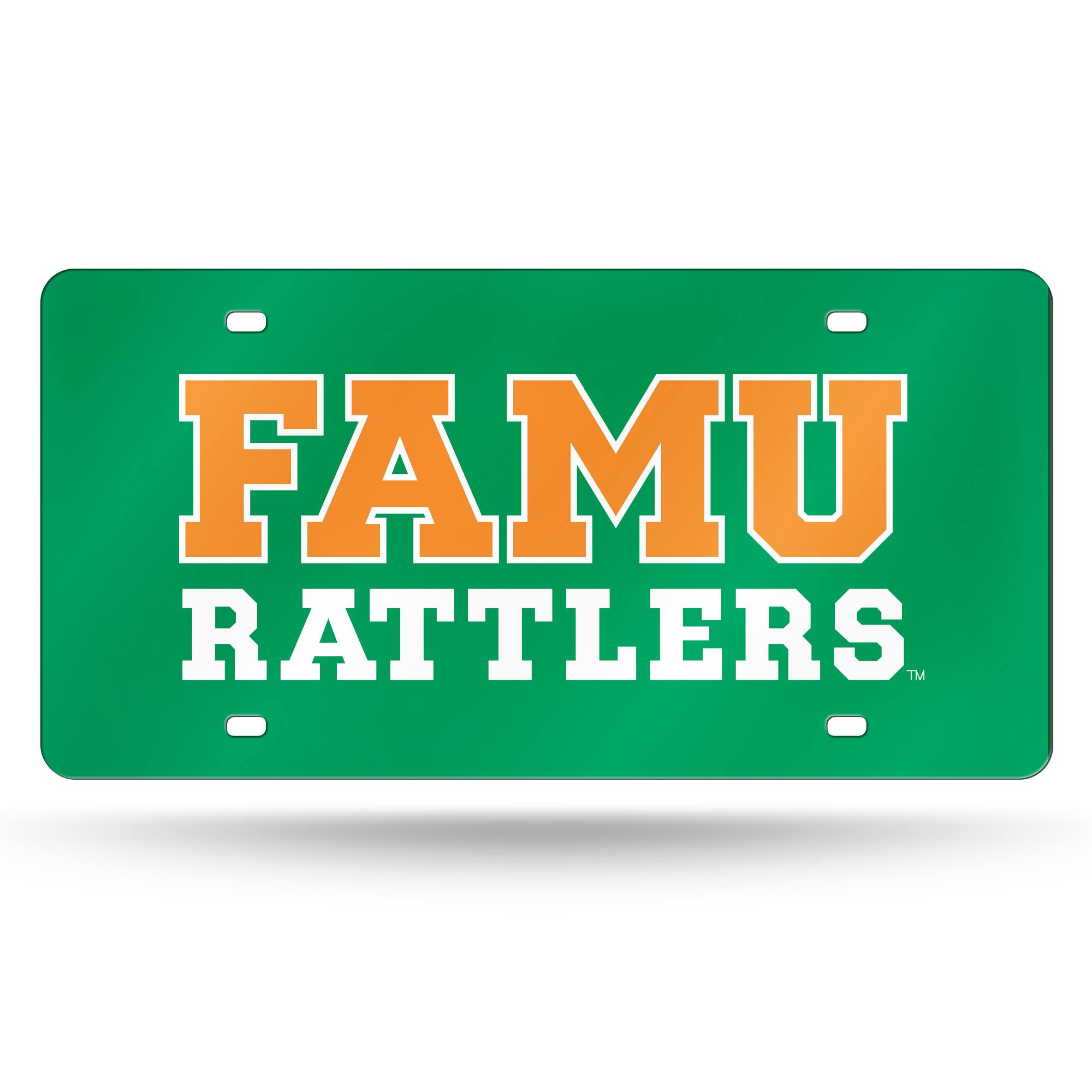 Florida A&M FAMU Rattlers Green Mirror Look Acrylic License Plate Laser Tag