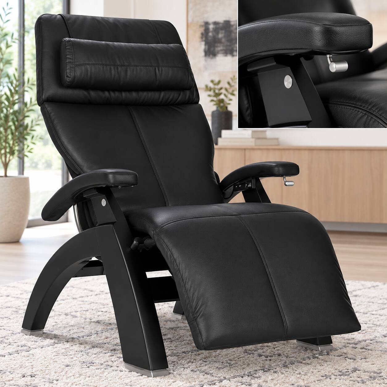 Alt View 3. Human Touch - Human Touch Perfect Chair PC-420 Classic Manual Plus Zero Gravity Chair Recliner with Solid Wood Base - Matte Black / Black SofHyde / Comfort.