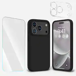 Entronix - 3-in-1 Bundle for iPhone 17 Pro - Liquid Silicone Case, Screen Protector & Lens Protector - Black