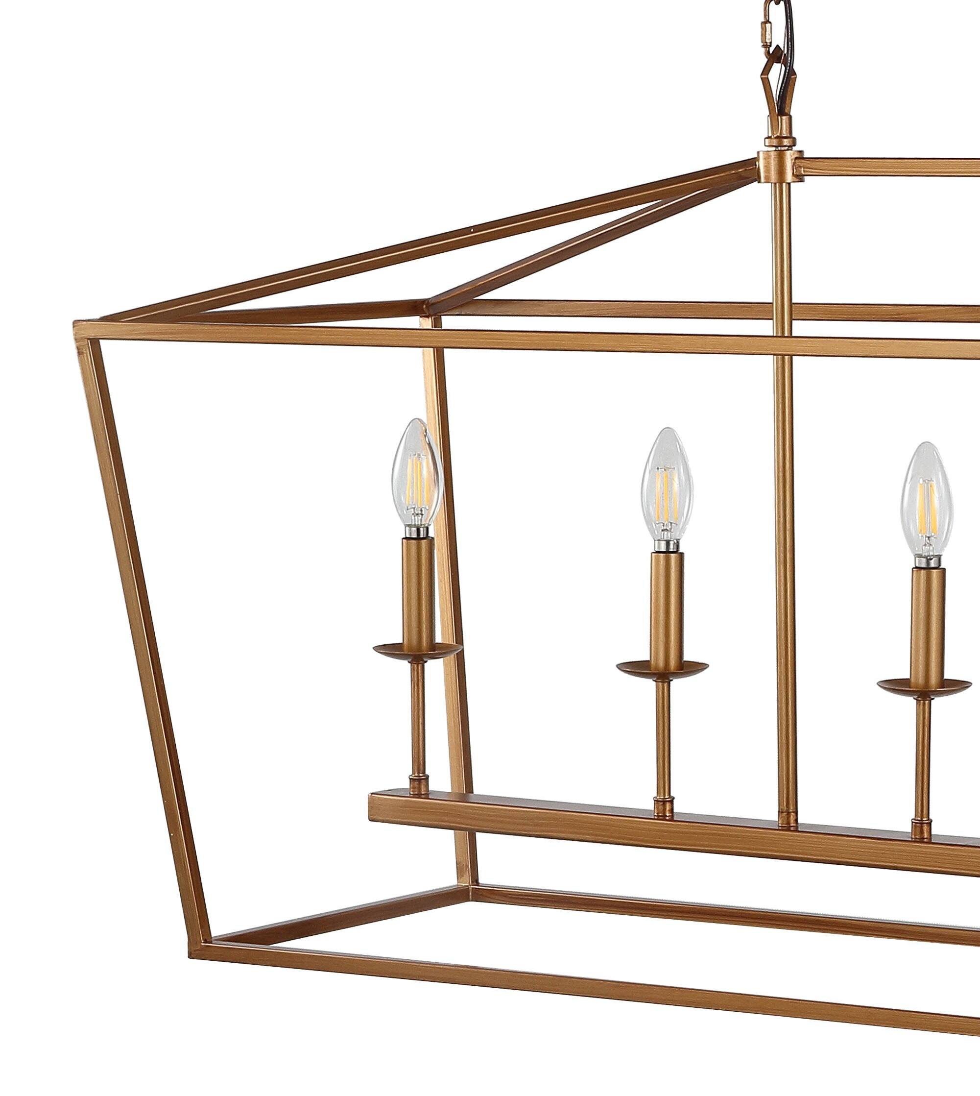 Alt View 4. Jonathan Y - Pagoda 49" 6-Light Classic Traditional Metal Linear Cage Lantern LED Pendant, Antique Gold - Antique Gold.