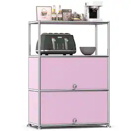 Malletson - 3-Tier Storage Cabinet Metal Shelving Unit Multi Functional Kitchen Organizer - Pink