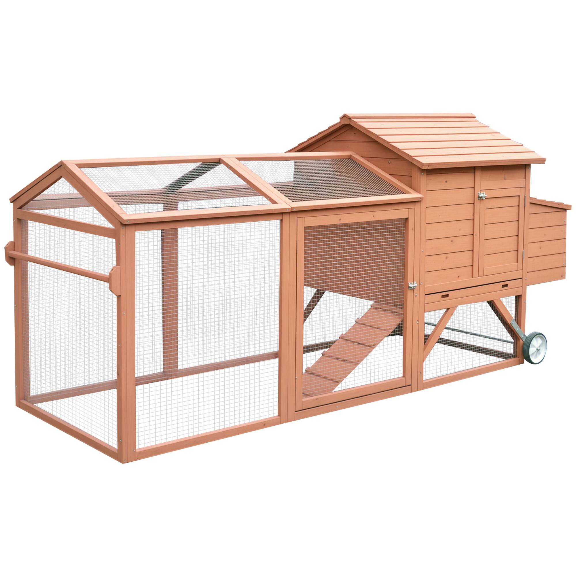 Front. Pawhut - 96.5" Chicken Coop Wooden Hen House Poultry Cage Pen Portable with Wheels, Nesting Box, for Backyard Outdoor.