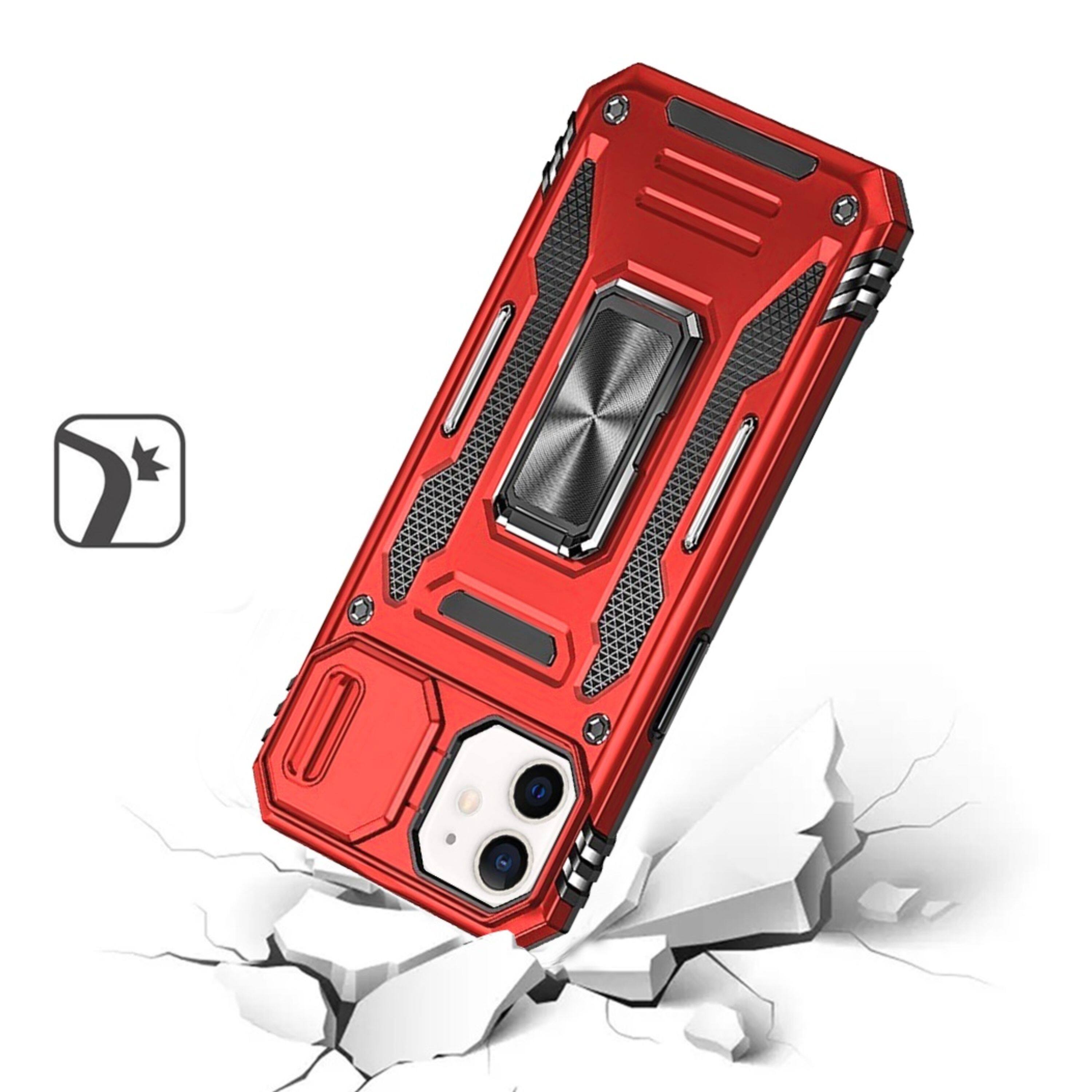 Alt View 1. Kitcheniva - Dual Layer Shockproof Sliding Lens Cover Magnetic Ring Stand Phone Case With Tempered Glass For iPhone 12/12 Pro Red - Red.