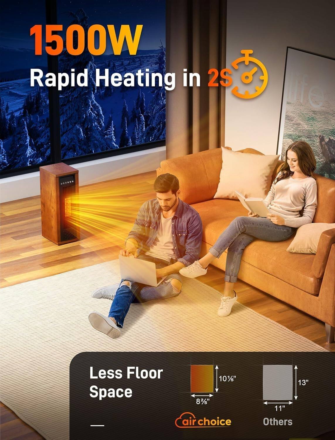 1500W Rapid Heating in 2S  
Less Floor Space  
101" 83" air choice 13" 11" Others