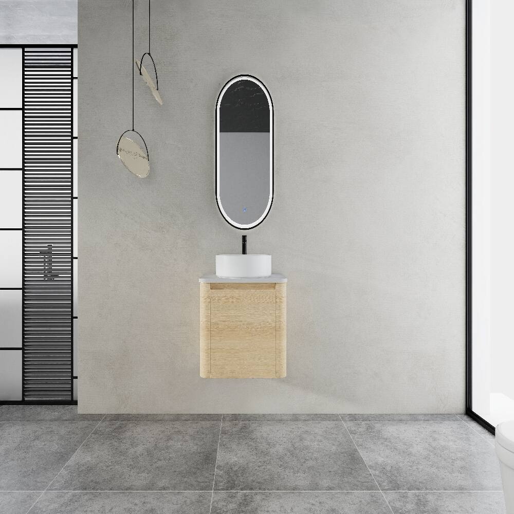 Left. Loheer - Loheer 24 inch wall mounted bathroom vanity with ceramic art sink soft close door plywood bathroom vanity - American White Oak.