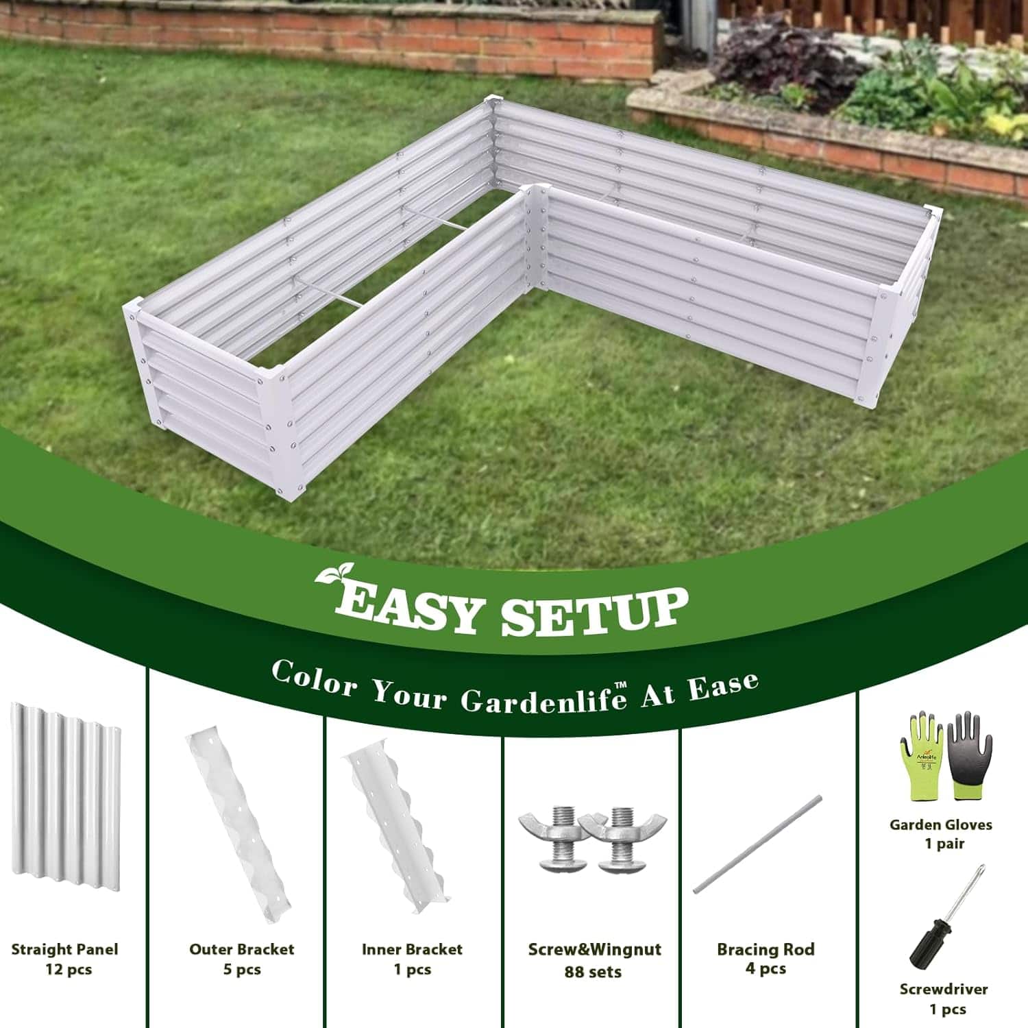 A Anleolife Metal Rectangular L Shaped Raised Garden Bed Planter