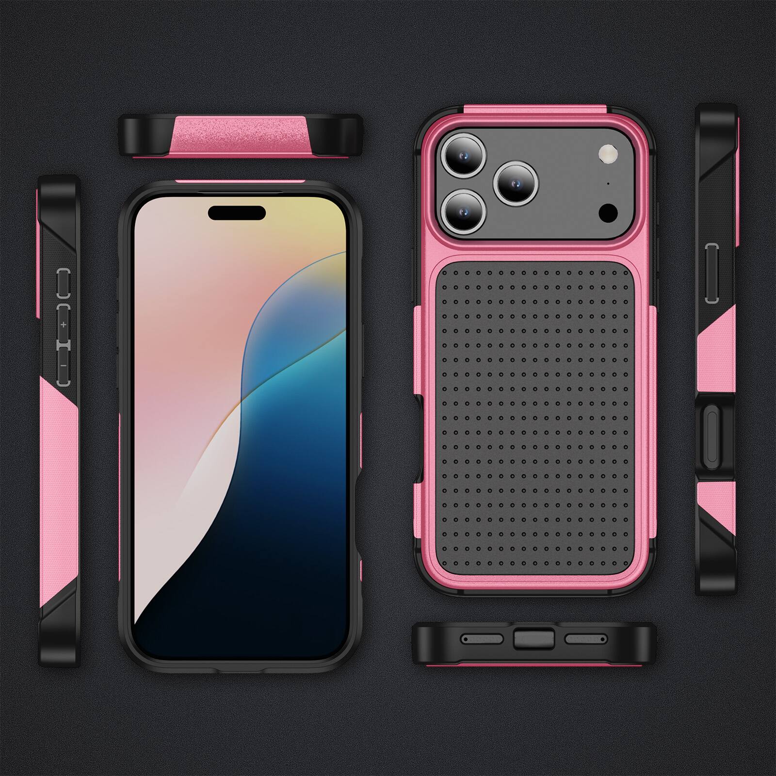 Alt View 2. Dteck - For iPhone 17 Pro Max Case Shockproof Drop Protective Rugged Heavy Duty Heat Dissipation Hybrid Phone Cover - Pink.