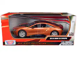 2018 BMW i8 Coupe Metallic Orange with Black Top 1/24 Diecast Model Car by Motormax