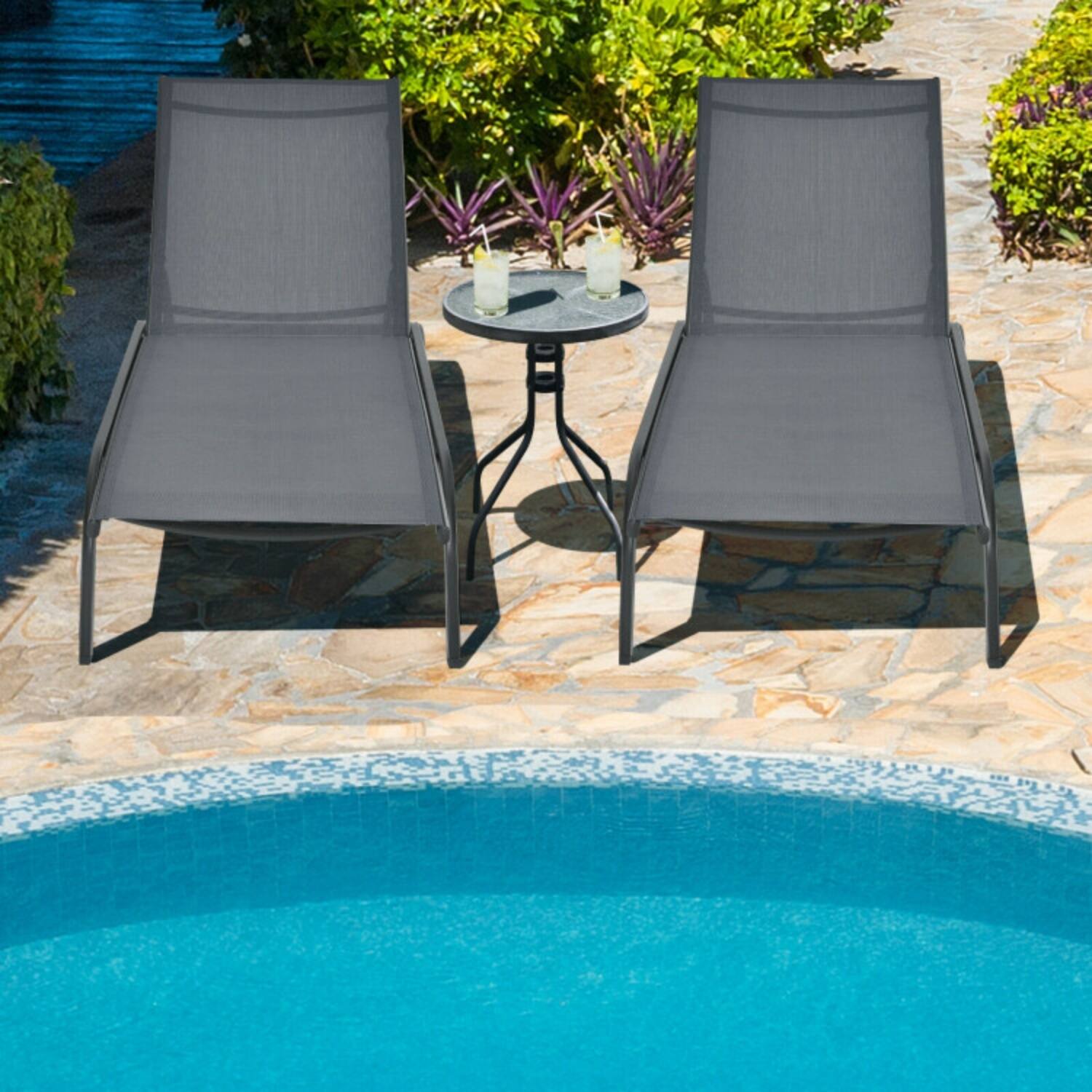 Alt View 2. Mondawe - 75" Outdoor Chaise Recliner w 6-Position Backrest & Wheels 330 lbs Breathable Fabric - Gray.