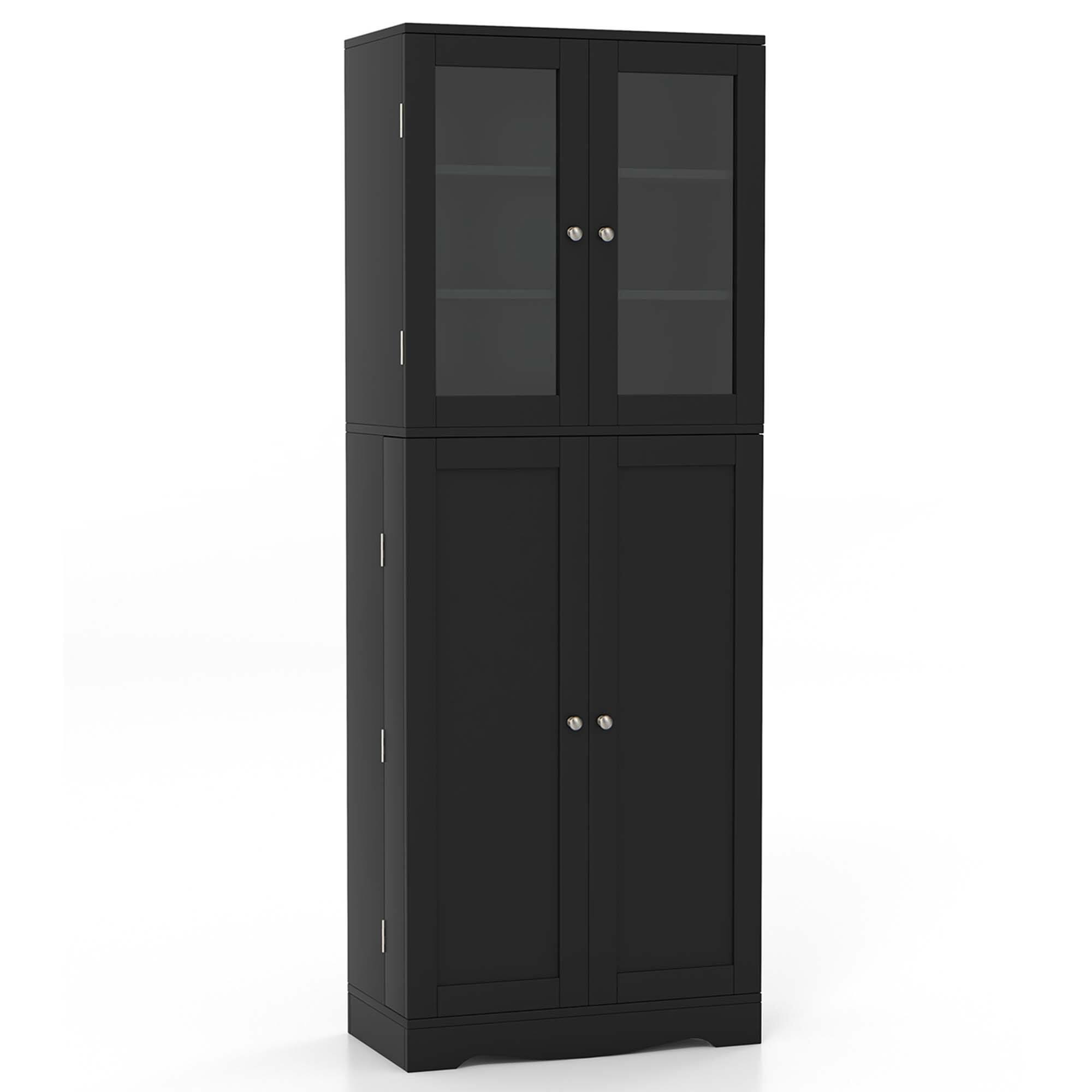 Alt View 2. Costway - 63.5" Tall Kitchen Pantry Storage Cabinet with Glass Door Storage Shelves - Black.