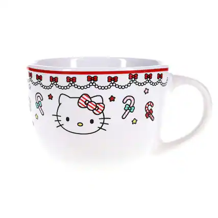 Front. Silver Buffalo - Sanrio Hello Kitty Holiday Ceramic Soup Mug | Holds 24 Ounces - White.