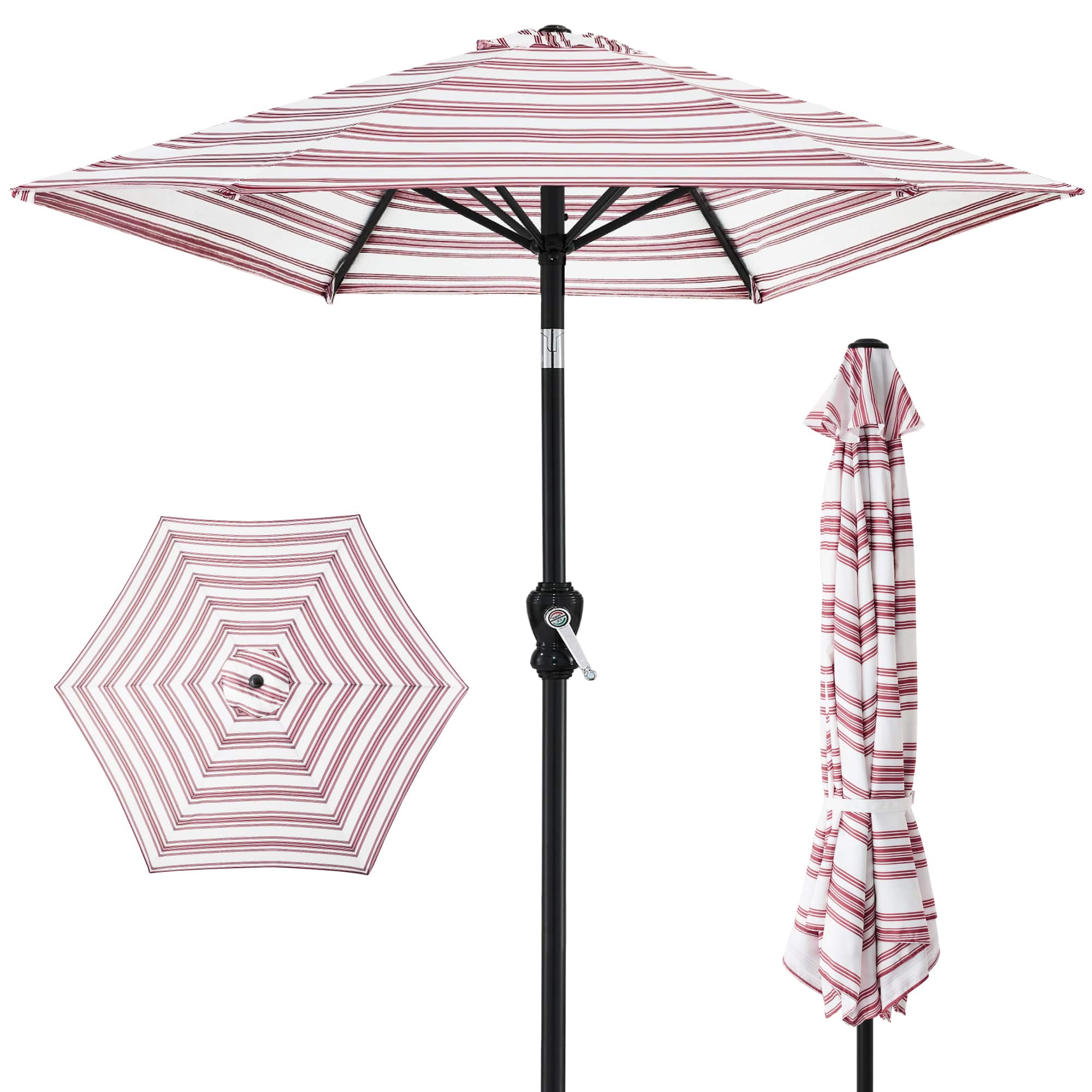 Front. Best Choice Products - Best Choice Products 10ft Outdoor Steel Market Patio Umbrella w/ Crank, Tilt Push Button, 6 Ribs - Striped Burgundy - Striped Burgundy.